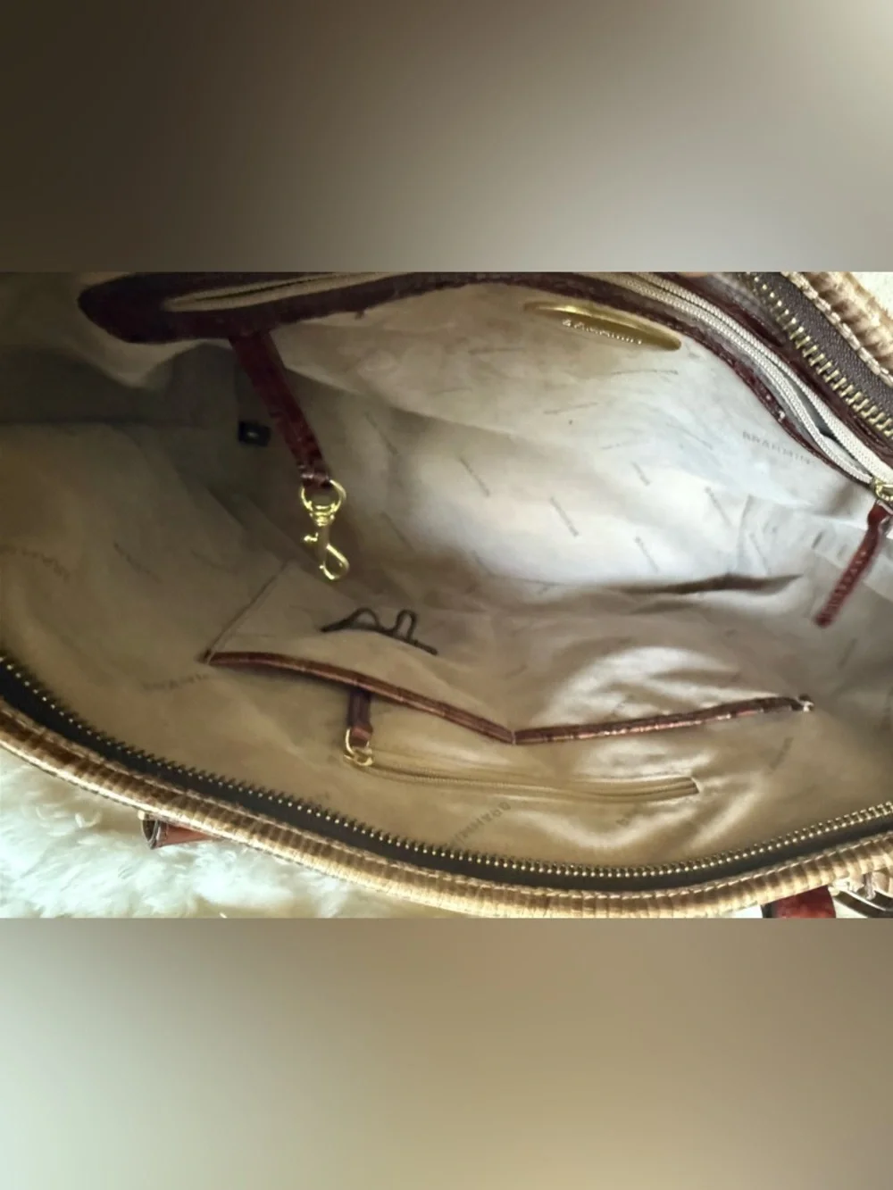 Brahmin Asher Tote Pecan Cream Croc Embossed Leather Bag VGUC - Picture 14 of 16